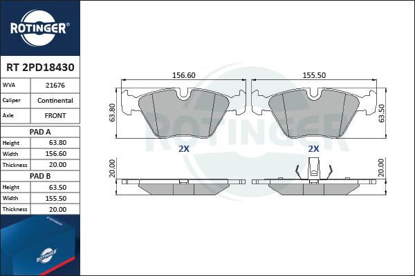 Rotinger RT 2PD18430 - Əyləc altlığı dəsti, əyləc diski furqanavto.az