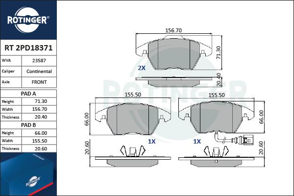 Rotinger RT 2PD18371 - Əyləc altlığı dəsti, əyləc diski furqanavto.az