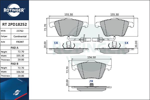 Rotinger RT 2PD18252 - Əyləc altlığı dəsti, əyləc diski furqanavto.az