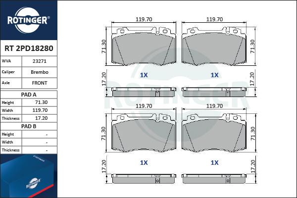 Rotinger RT 2PD18280 - Əyləc altlığı dəsti, əyləc diski furqanavto.az