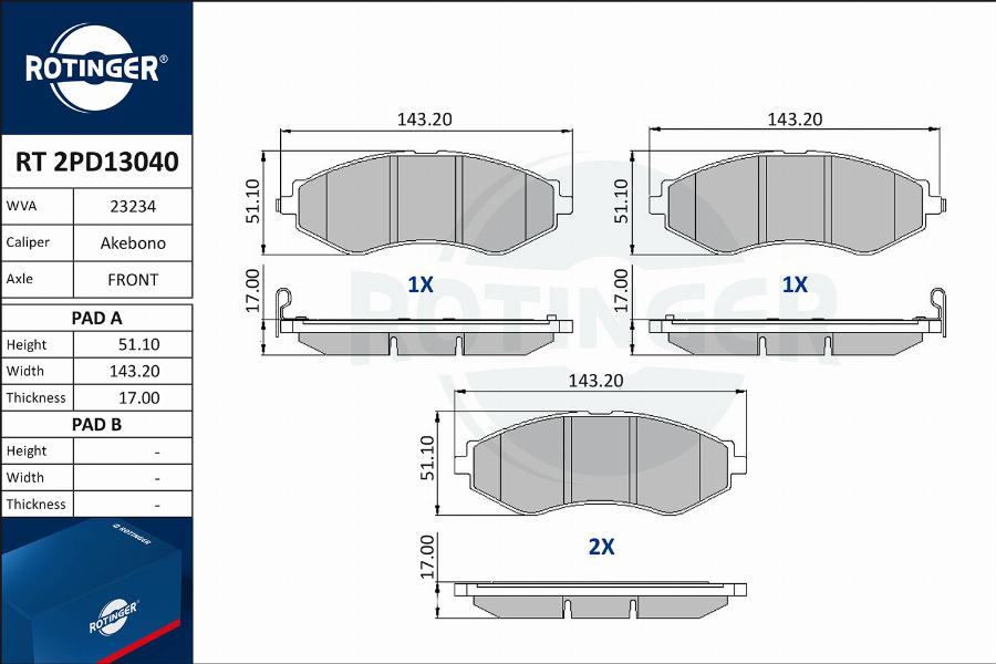 Rotinger RT 2PD13040 - Əyləc altlığı dəsti, əyləc diski furqanavto.az