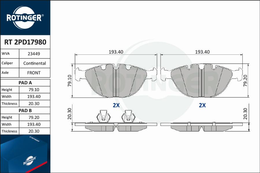 Rotinger RT 2PD17980 - Əyləc altlığı dəsti, əyləc diski furqanavto.az