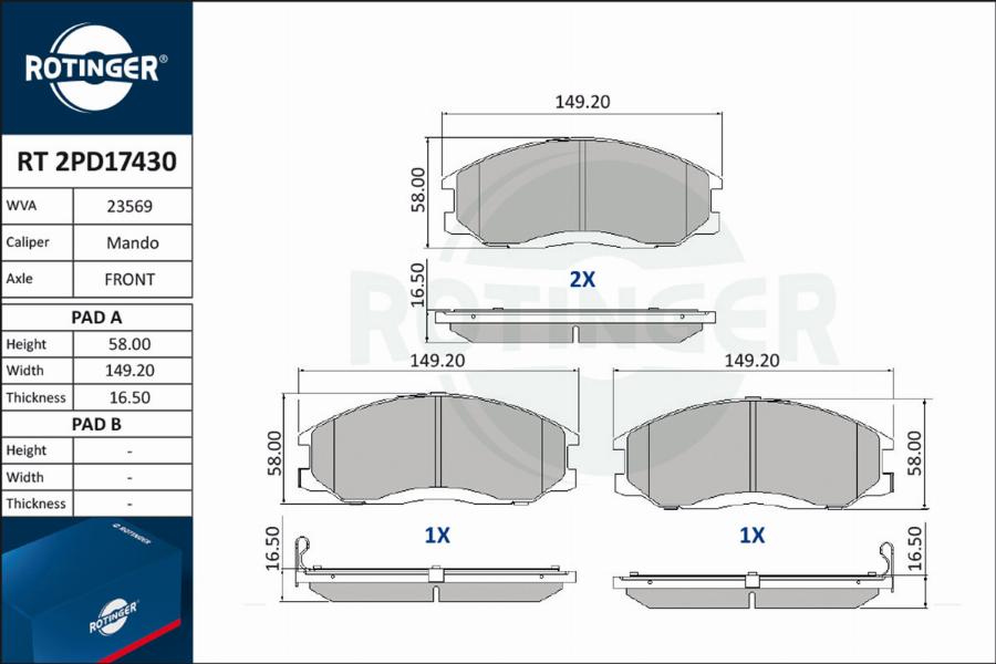 Rotinger RT 2PD17430 - Əyləc altlığı dəsti, əyləc diski furqanavto.az