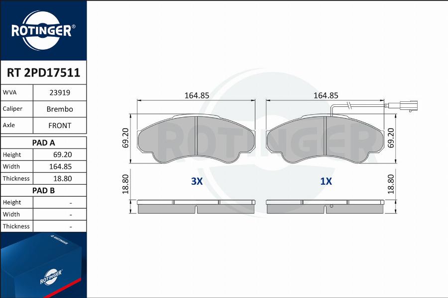 Rotinger RT 2PD17511 - Əyləc altlığı dəsti, əyləc diski furqanavto.az