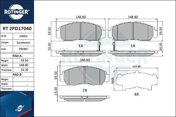 Rotinger RT 2PD17040 - Əyləc altlığı dəsti, əyləc diski furqanavto.az