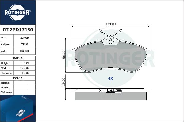 Rotinger RT 2PD17150 - Əyləc altlığı dəsti, əyləc diski furqanavto.az