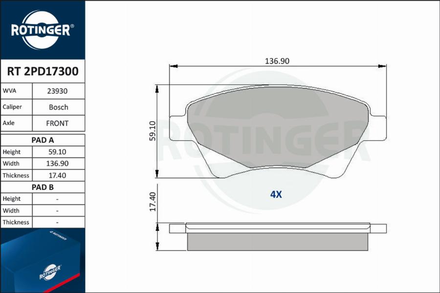 Rotinger RT 2PD17300 - Əyləc altlığı dəsti, əyləc diski furqanavto.az