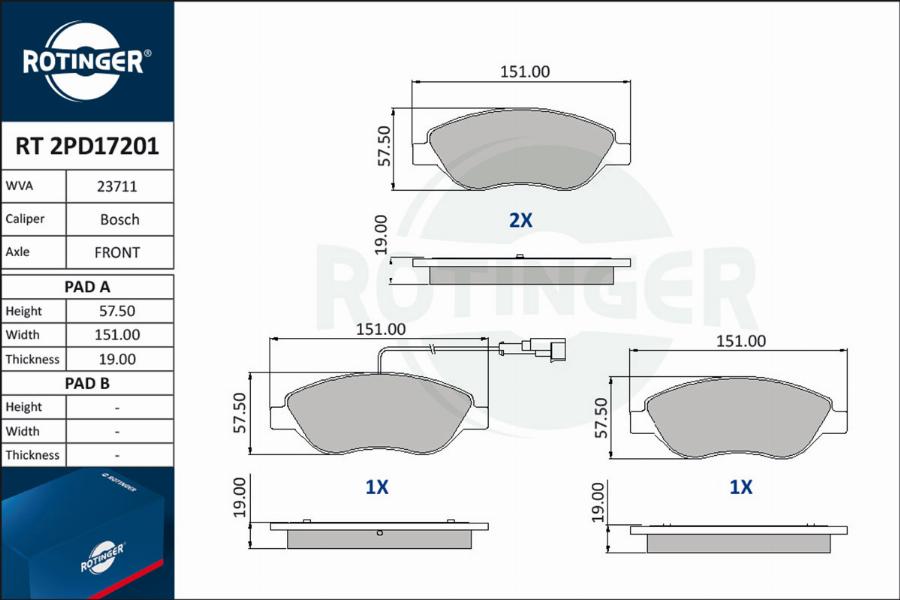 Rotinger RT 2PD17201 - Əyləc altlığı dəsti, əyləc diski furqanavto.az