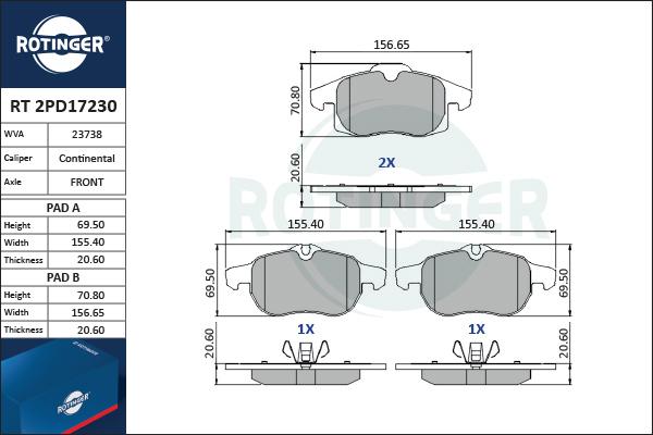 Rotinger RT 2PD17230 - Əyləc altlığı dəsti, əyləc diski furqanavto.az