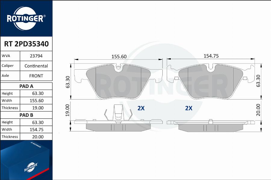 Rotinger RT 2PD35340 - Əyləc altlığı dəsti, əyləc diski furqanavto.az