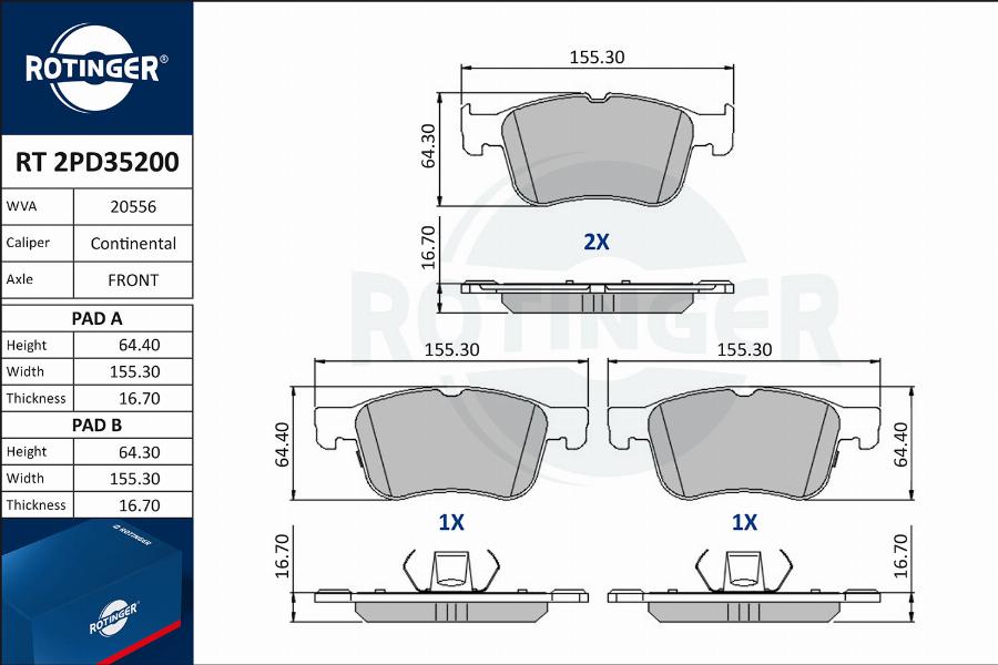 Rotinger RT 2PD35200 - Əyləc altlığı dəsti, əyləc diski furqanavto.az