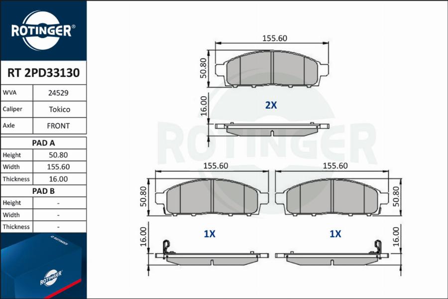 Rotinger RT 2PD33130 - Əyləc altlığı dəsti, əyləc diski furqanavto.az