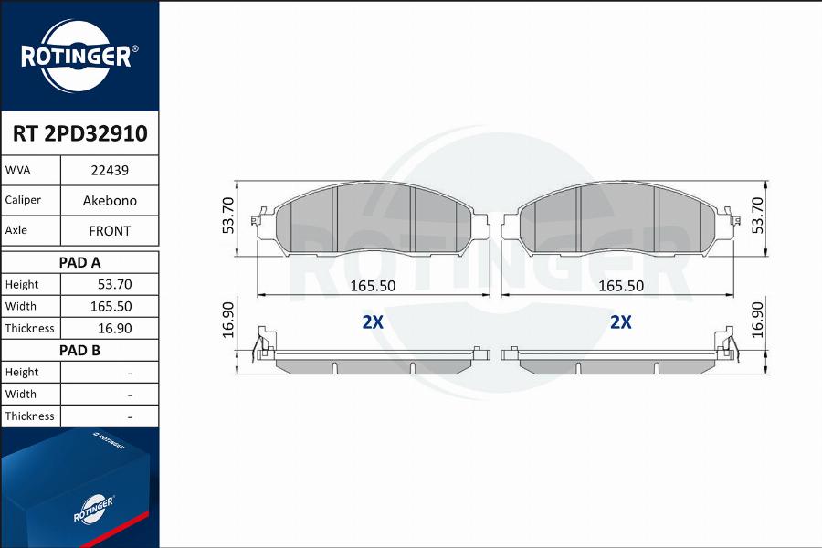 Rotinger RT 2PD32910 - Əyləc altlığı dəsti, əyləc diski furqanavto.az