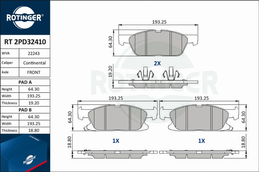 Rotinger RT 2PD32410 - Əyləc altlığı dəsti, əyləc diski furqanavto.az