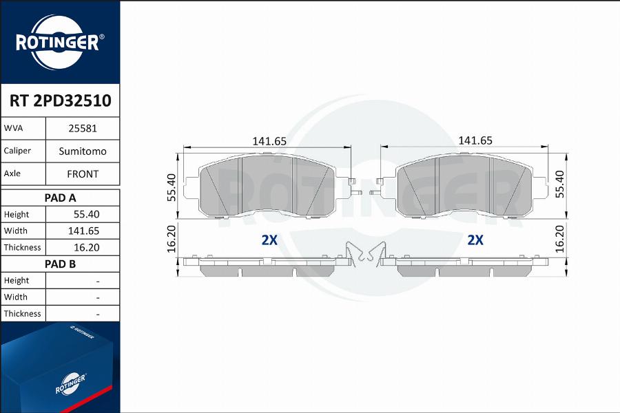 Rotinger RT 2PD32510 - Əyləc altlığı dəsti, əyləc diski furqanavto.az