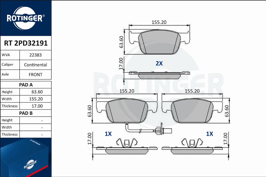 Rotinger RT 2PD32191 - Əyləc altlığı dəsti, əyləc diski furqanavto.az