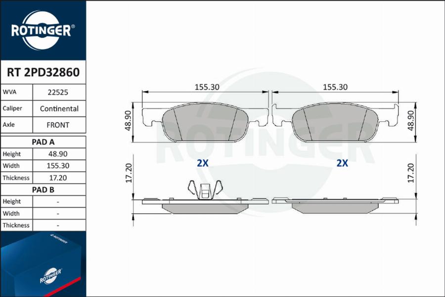 Rotinger RT 2PD32860 - Əyləc altlığı dəsti, əyləc diski furqanavto.az