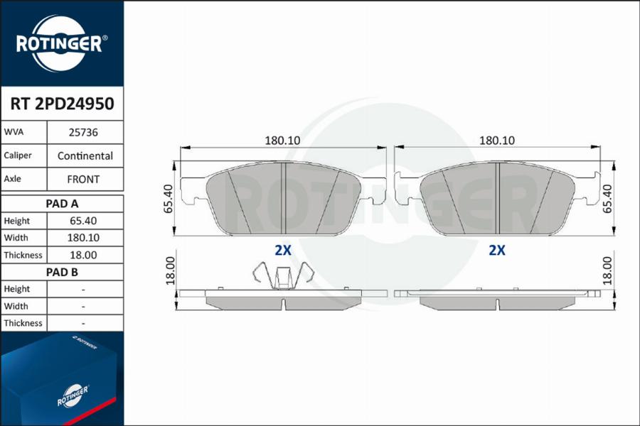 Rotinger RT 2PD24950 - Əyləc altlığı dəsti, əyləc diski furqanavto.az