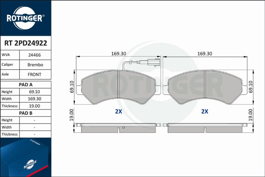 Rotinger RT 2PD24922 - Əyləc altlığı dəsti, əyləc diski furqanavto.az