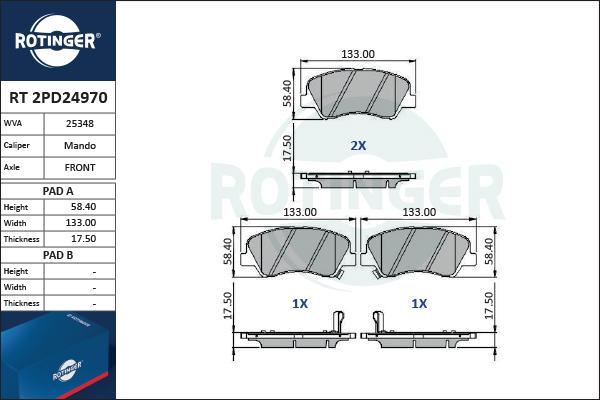 Rotinger RT 2PD24970 - Əyləc altlığı dəsti, əyləc diski furqanavto.az