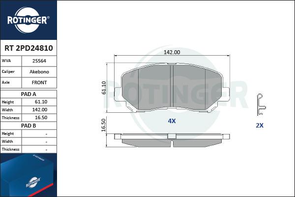 Rotinger RT 2PD24810 - Əyləc altlığı dəsti, əyləc diski furqanavto.az