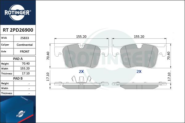 Rotinger RT 2PD26900 - Əyləc altlığı dəsti, əyləc diski furqanavto.az