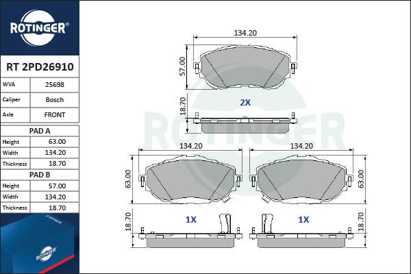 Rotinger RT 2PD26910 - Əyləc altlığı dəsti, əyləc diski furqanavto.az