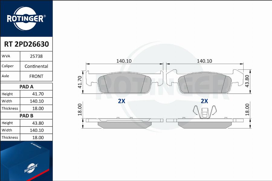 Rotinger RT 2PD26630 - Əyləc altlığı dəsti, əyləc diski furqanavto.az