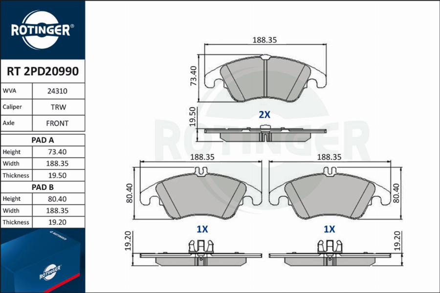 Rotinger RT 2PD20990 - Əyləc altlığı dəsti, əyləc diski furqanavto.az