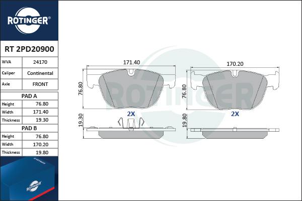 Rotinger RT 2PD20900 - Əyləc altlığı dəsti, əyləc diski furqanavto.az