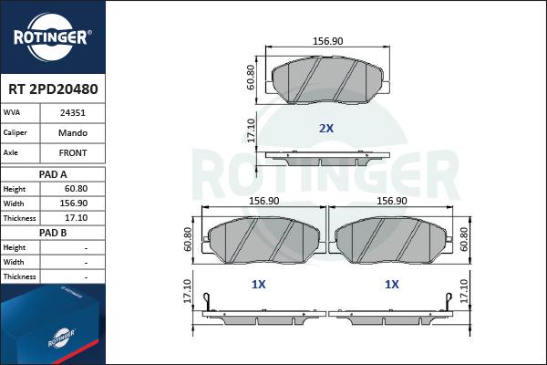 Rotinger RT 2PD20480 - Əyləc altlığı dəsti, əyləc diski furqanavto.az