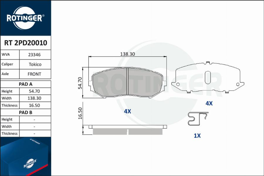 Rotinger RT 2PD20010 - Əyləc altlığı dəsti, əyləc diski furqanavto.az