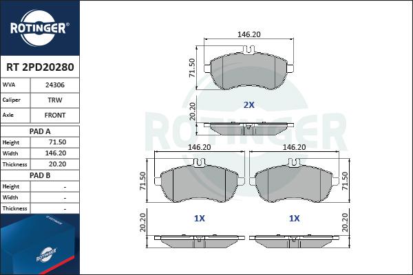 Rotinger RT 2PD20280 - Əyləc altlığı dəsti, əyləc diski furqanavto.az