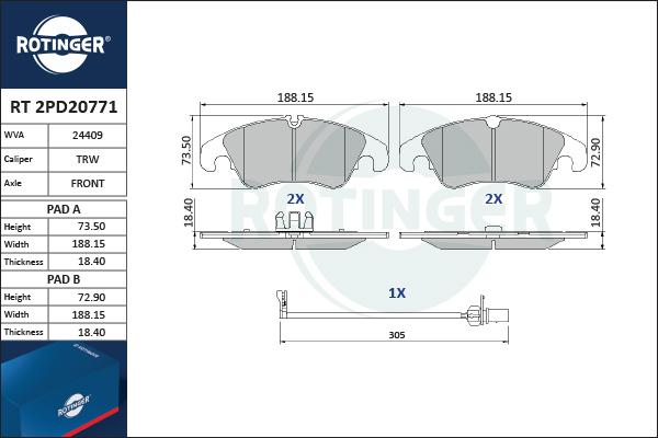 Rotinger RT 2PD20771 - Əyləc altlığı dəsti, əyləc diski furqanavto.az