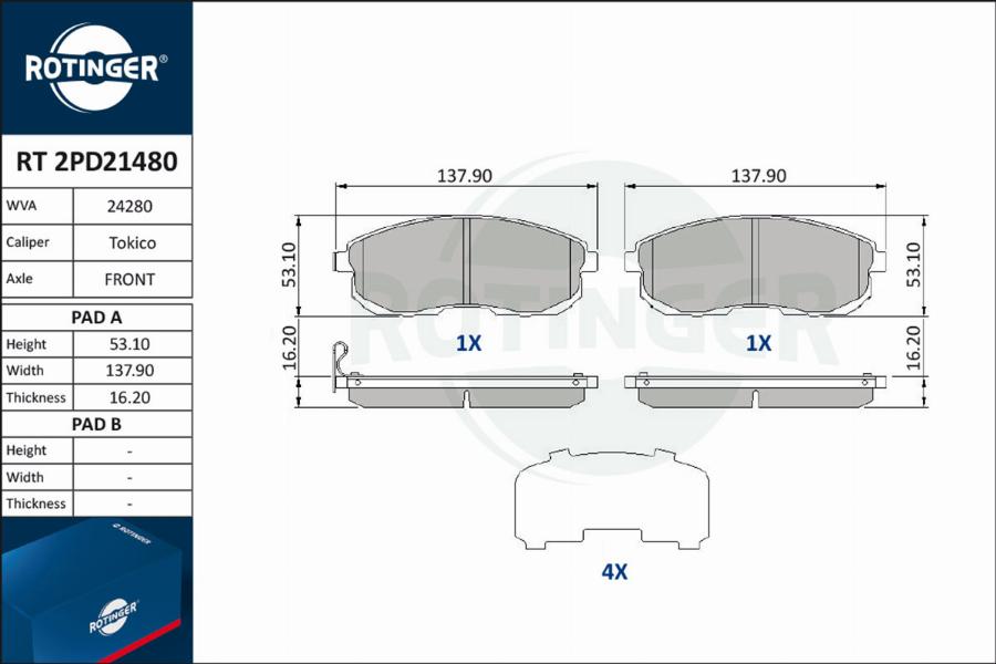 Rotinger RT 2PD21480 - Əyləc altlığı dəsti, əyləc diski furqanavto.az