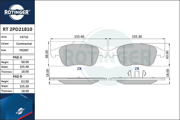 Rotinger RT 2PD21810 - Əyləc altlığı dəsti, əyləc diski furqanavto.az