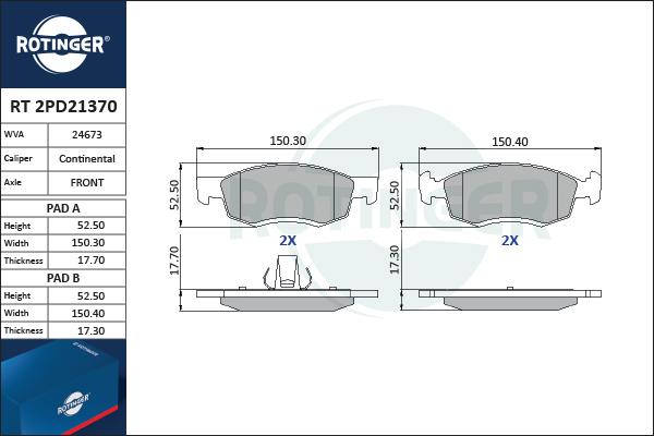 Rotinger RT 2PD21370 - Əyləc altlığı dəsti, əyləc diski furqanavto.az