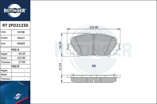 Rotinger RT 2PD21230 - Əyləc altlığı dəsti, əyləc diski furqanavto.az