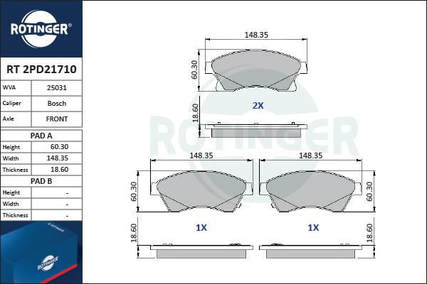 Rotinger RT 2PD21710 - Əyləc altlığı dəsti, əyləc diski furqanavto.az