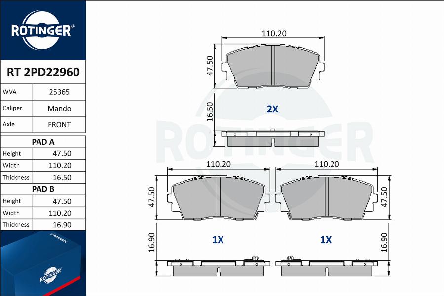 Rotinger RT 2PD22960 - Əyləc altlığı dəsti, əyləc diski furqanavto.az