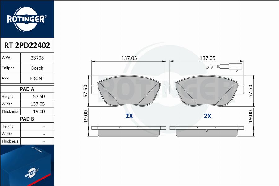 Rotinger RT 2PD22402 - Əyləc altlığı dəsti, əyləc diski furqanavto.az