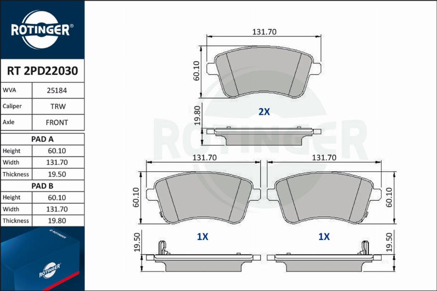 Rotinger RT 2PD22030 - Əyləc altlığı dəsti, əyləc diski furqanavto.az