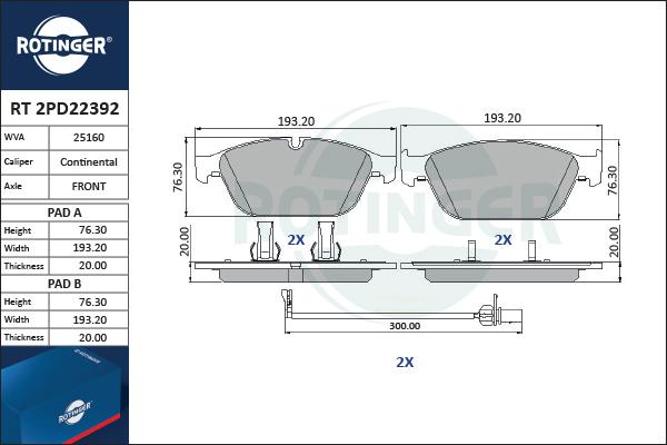 Rotinger RT 2PD22392 - Əyləc altlığı dəsti, əyləc diski furqanavto.az