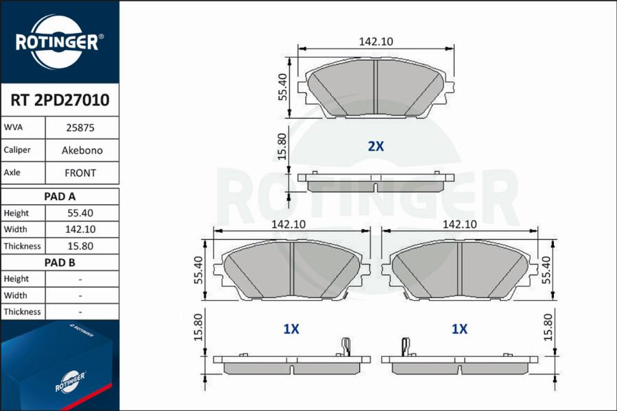 Rotinger RT 2PD27010 - Əyləc altlığı dəsti, əyləc diski furqanavto.az