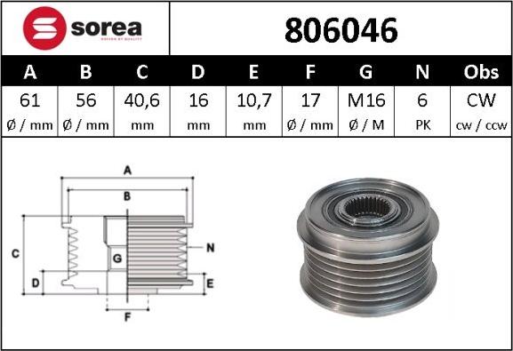 Sera 806046 - Kasnak, alternator, sərbəst dönərli mufta furqanavto.az