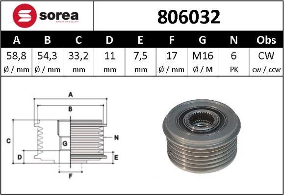 Sera 806032 - Kasnak, alternator, sərbəst dönərli mufta furqanavto.az