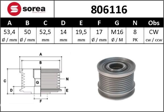 Sera 806116 - Kasnak, alternator, sərbəst dönərli mufta furqanavto.az