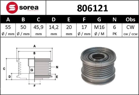 Sera 806121 - Kasnak, alternator, sərbəst dönərli mufta furqanavto.az