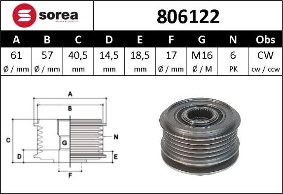 Sera 806122 - Kasnak, alternator, sərbəst dönərli mufta furqanavto.az