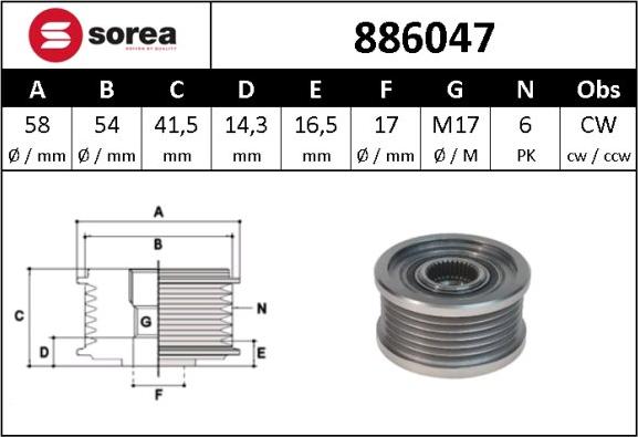 Sera 886047 - Kasnak, alternator, sərbəst dönərli mufta furqanavto.az